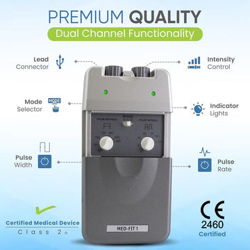 Med-Fit 1 Dual Channel TENS Machine for Pain Relief & Pain Management Therapy-Fully Certified Tens Machine - Imported from UK